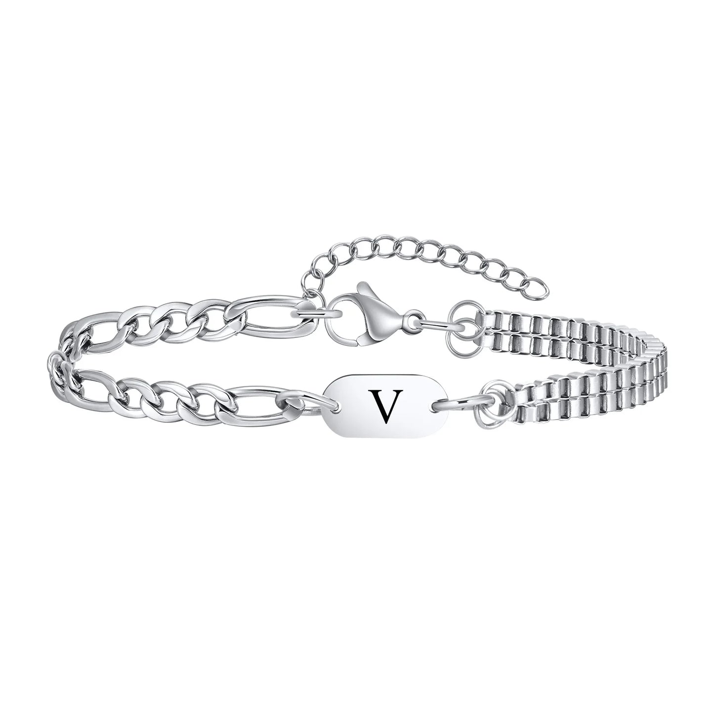 Pulseira Masculina em Aço com Letra Inicial Figaro