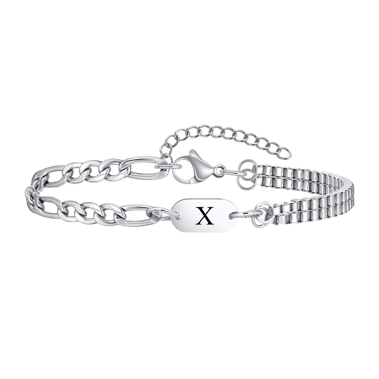 Pulseira Masculina em Aço com Letra Inicial Figaro