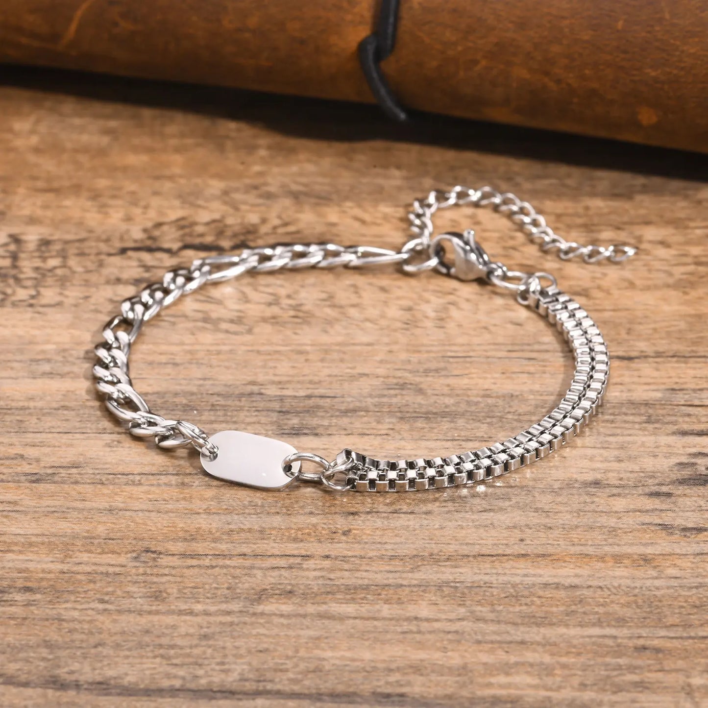 Pulseira Masculina em Aço com Letra Inicial Figaro