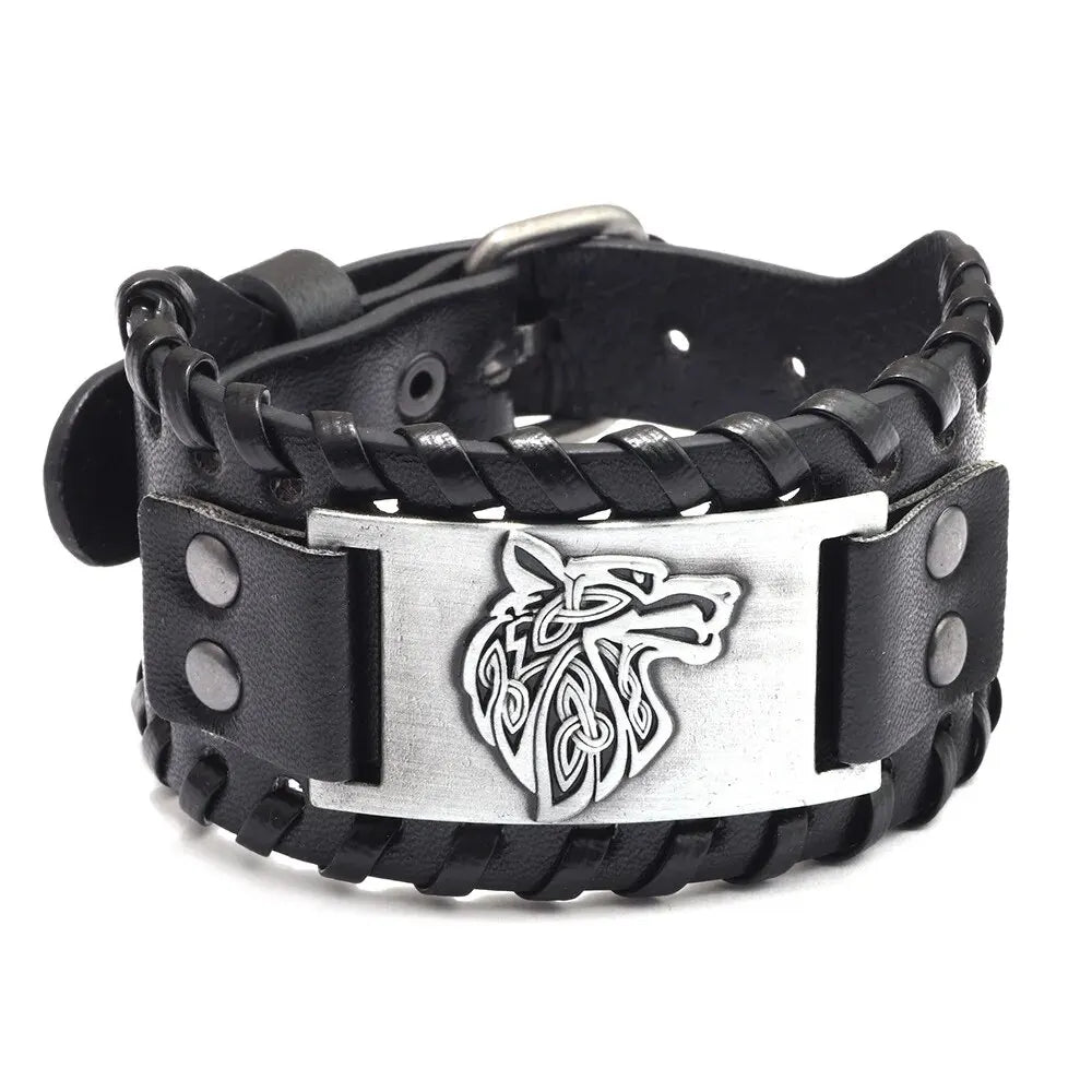 Pulseira Masculina em Couro Wolf