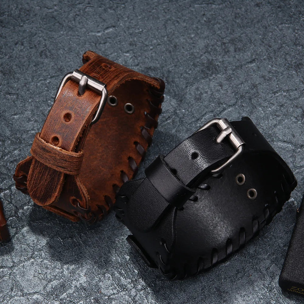 Pulseira Masculina em Couro Wolf