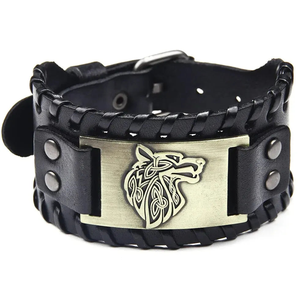 Pulseira Masculina em Couro Wolf