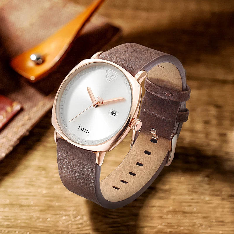 Relógio Masculino Minimalista Pulseira em Couro Achilles