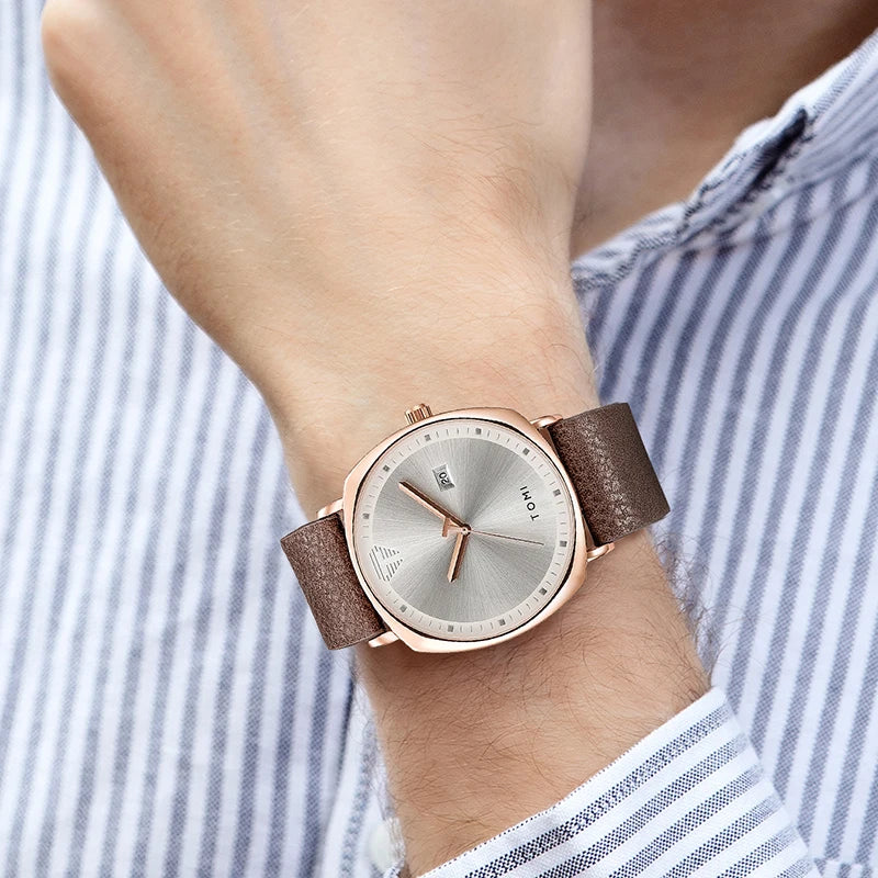 Relógio Masculino Minimalista Pulseira em Couro Achilles