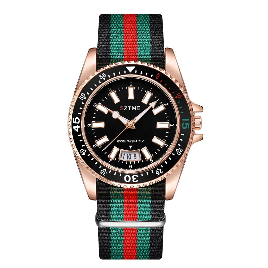 Relógio Masculino com Pulseira de Nylon Luxo Casino