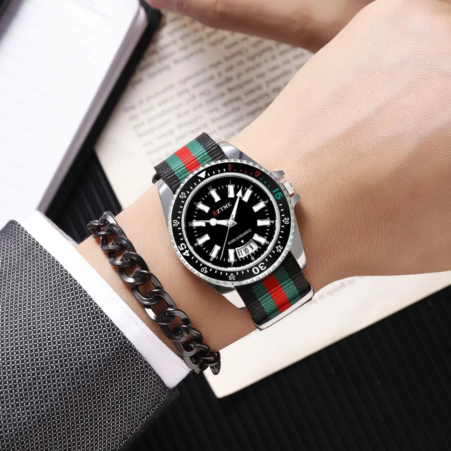 Relógio Masculino com Pulseira de Nylon Luxo Casino