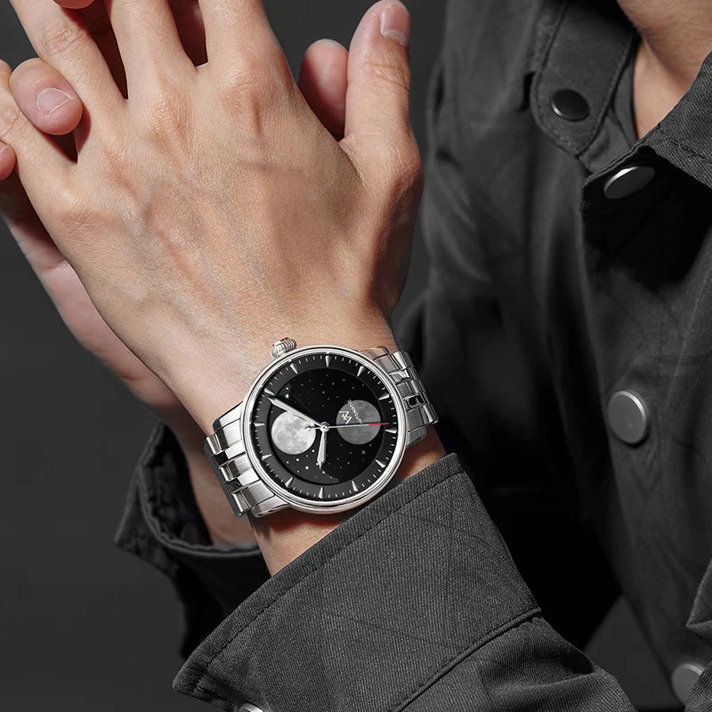 Relógio Masculino Aço Inox Automático Welly Merck Lunar