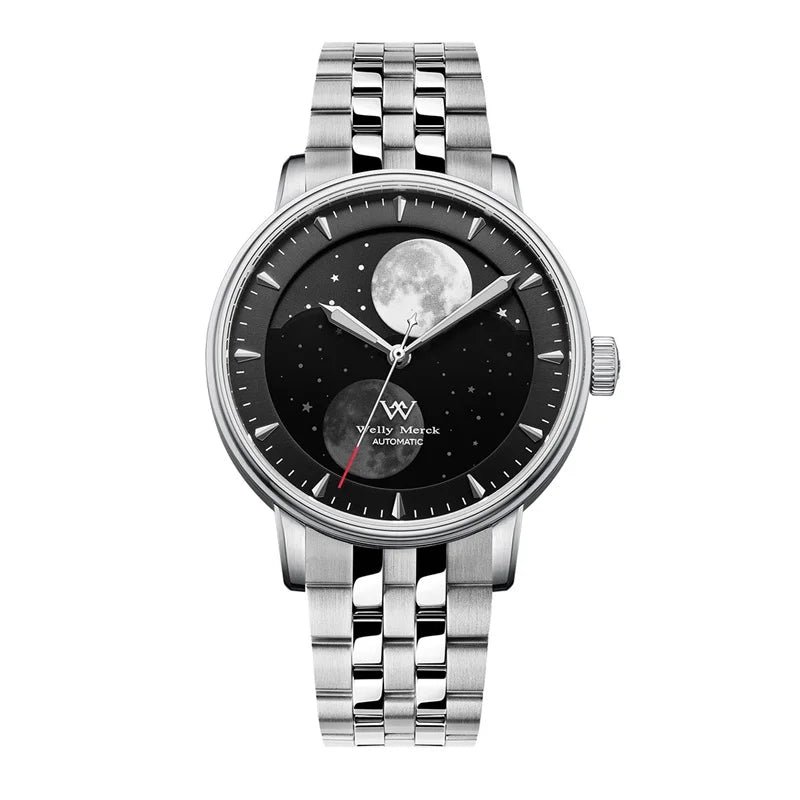 Relógio Masculino Aço Inox Automático Welly Merck Lunar