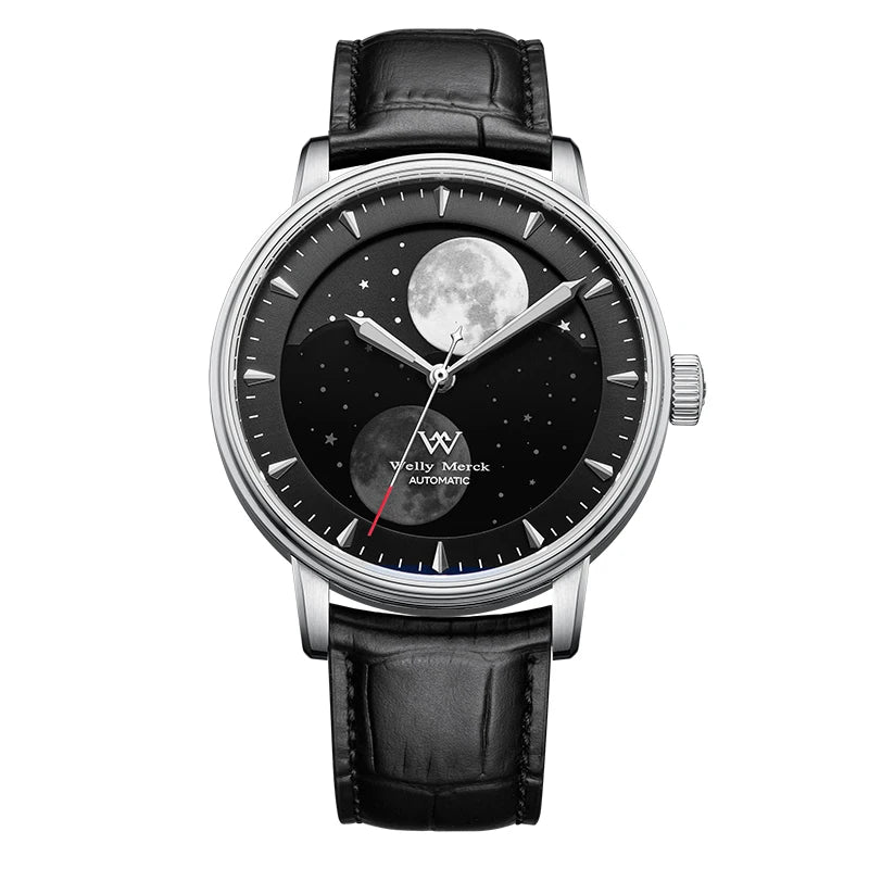 Relógio Masculino Aço Inox Automático Welly Merck Lunar