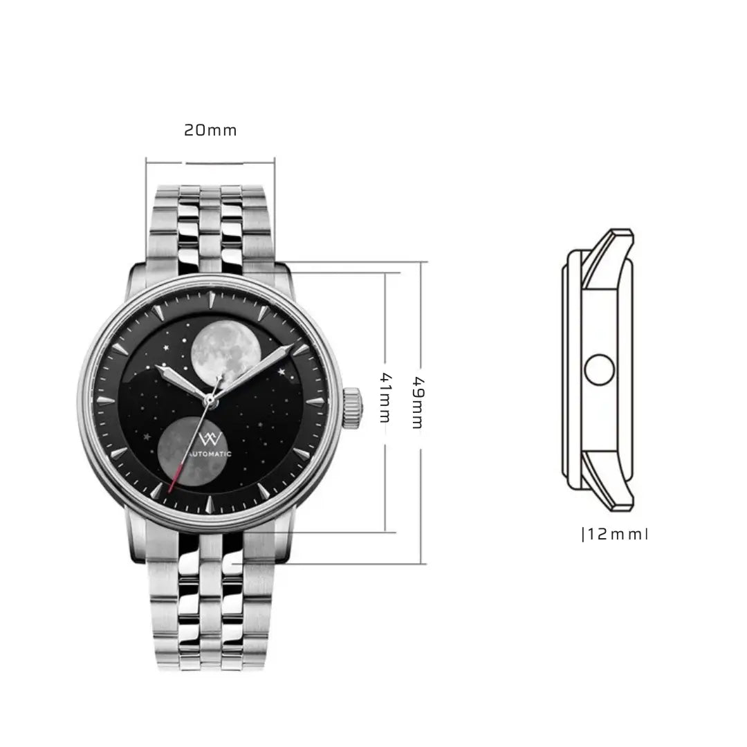 Relógio Masculino Aço Inox Automático Welly Merck Lunar