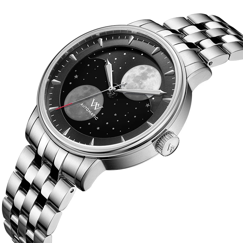 Relógio Masculino Aço Inox Automático Welly Merck Lunar