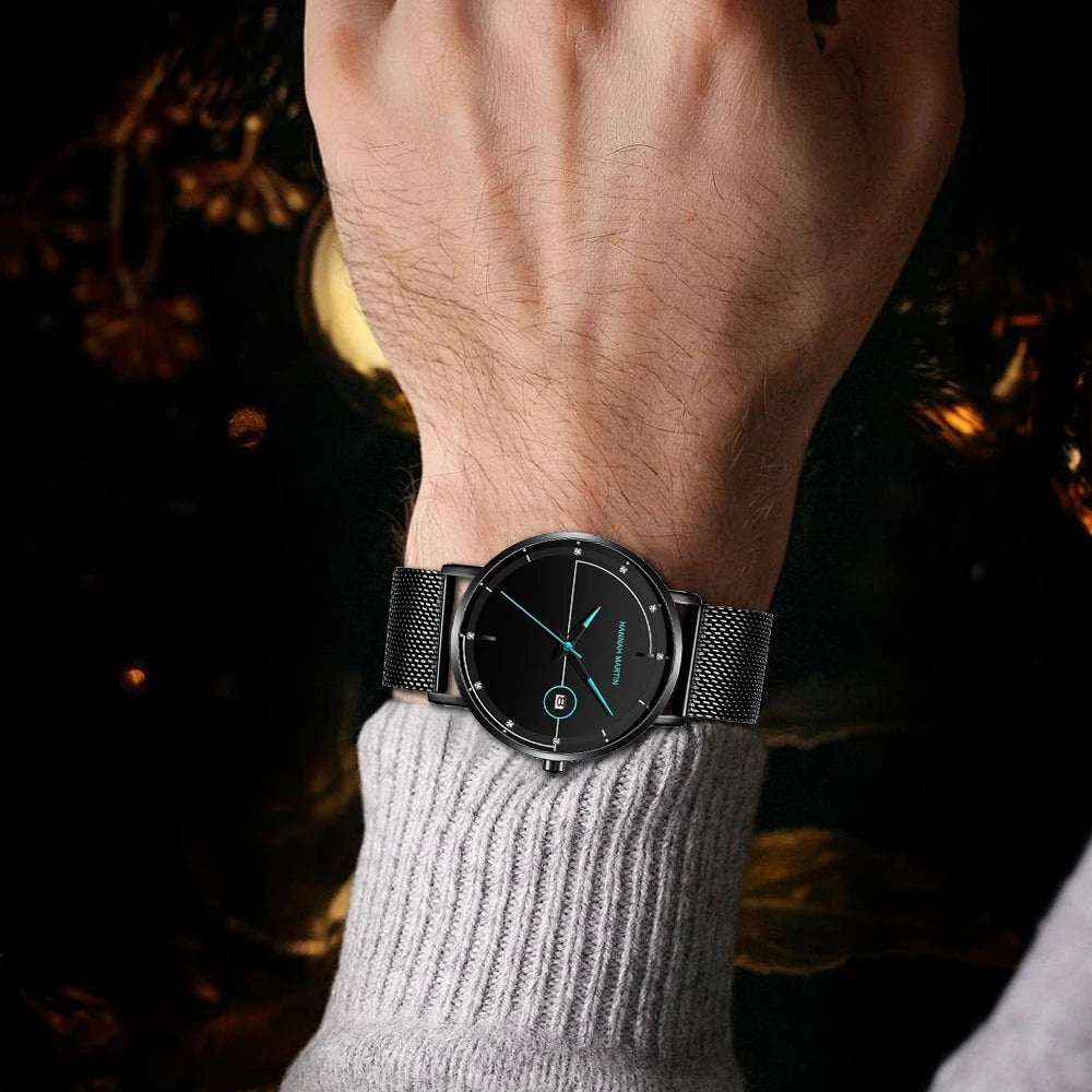 Relógio Masculino Aço Inox Quartzo Hannah Martin Blues