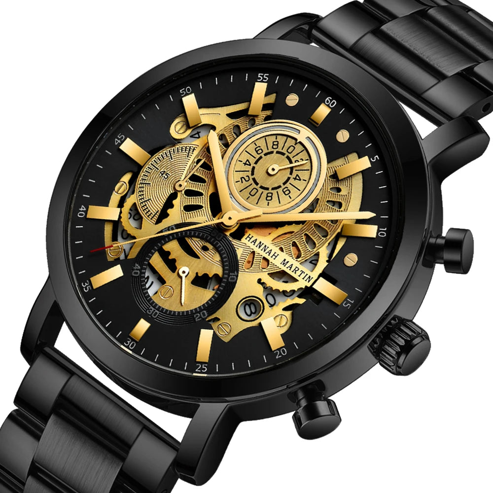 Relógio Masculino Aço Inox Quartzo Hannah Martin Engine