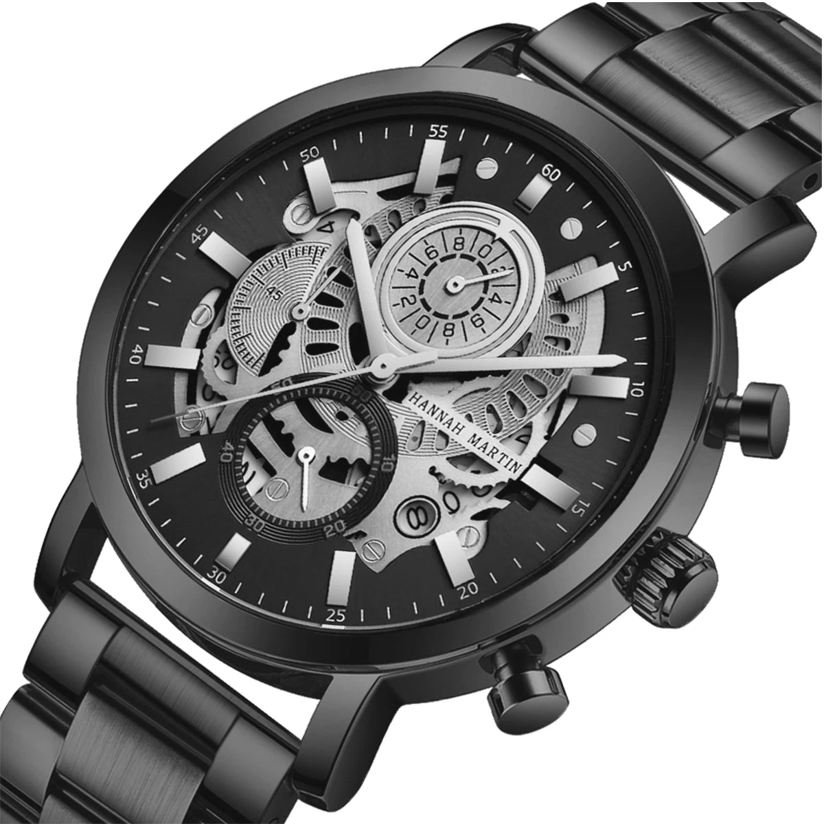 Relógio Masculino Aço Inox Quartzo Hannah Martin Engine