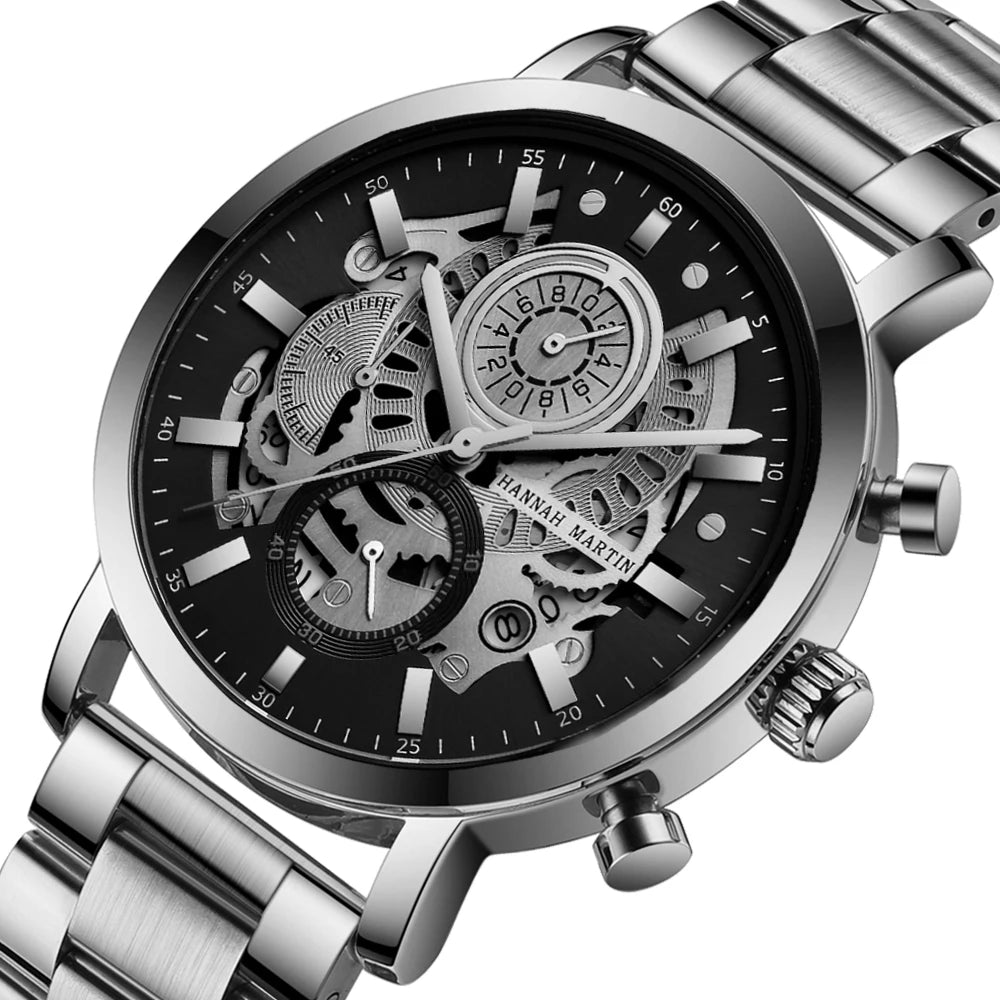Relógio Masculino Aço Inox Quartzo Hannah Martin Engine