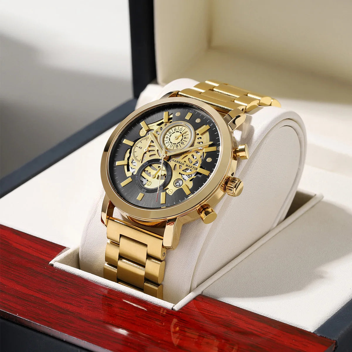 Relógio Masculino Aço Inox Quartzo Hannah Martin Engine