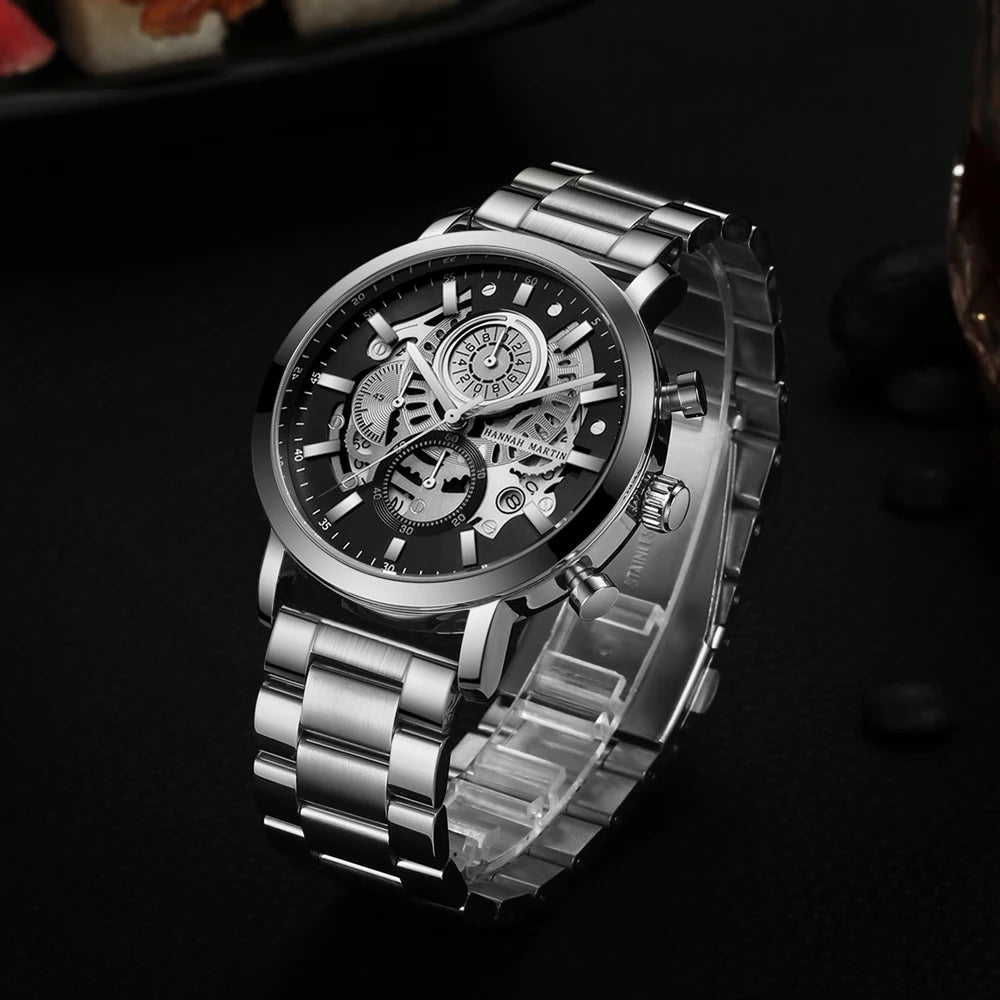 Relógio Masculino Aço Inox Quartzo Hannah Martin Engine