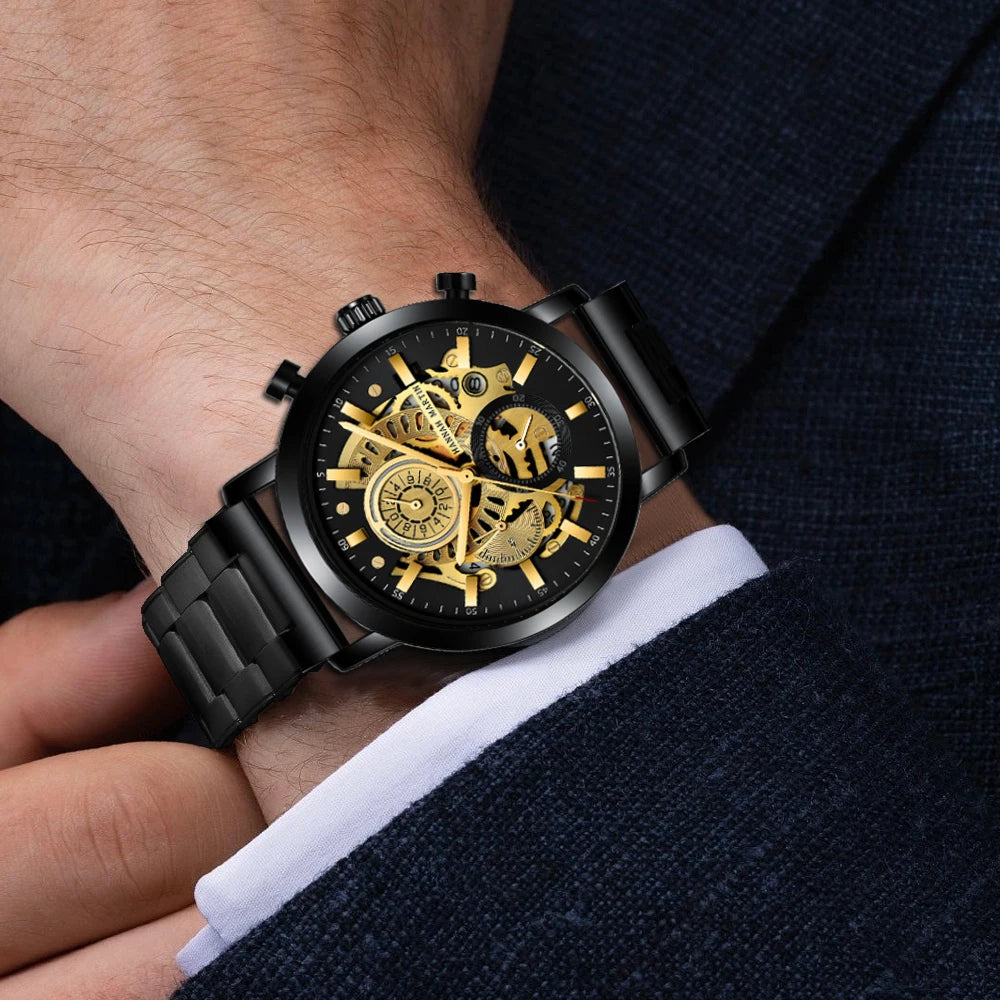 Relógio Masculino Aço Inox Quartzo Hannah Martin Engine