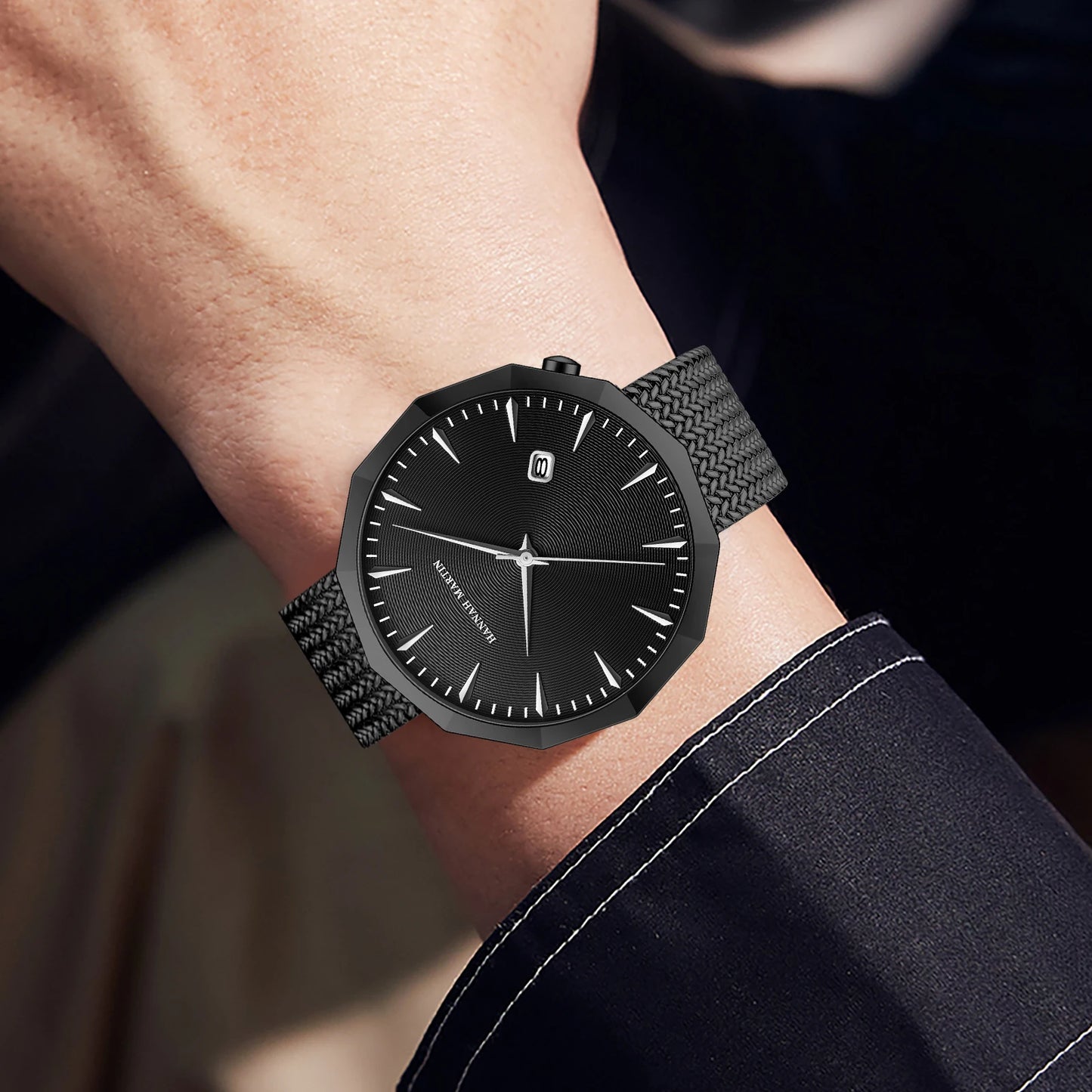 Relógio Masculino Aço Inox Quartzo Hannah Martin Polygonal