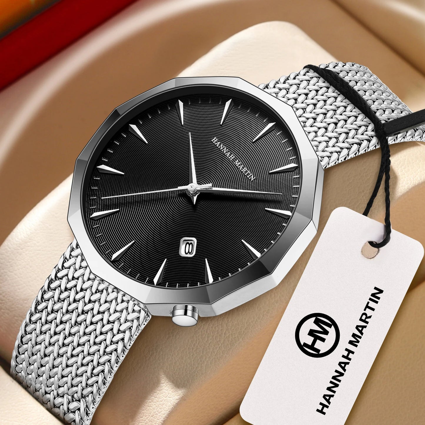 Relógio Masculino Aço Inox Quartzo Hannah Martin Polygonal