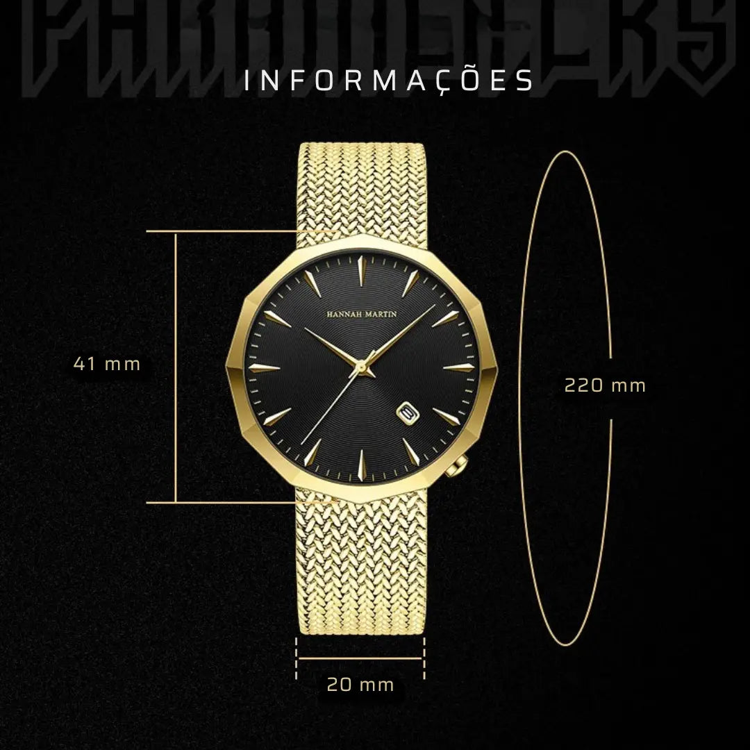 Relógio Masculino Aço Inox Quartzo Hannah Martin Polygonal