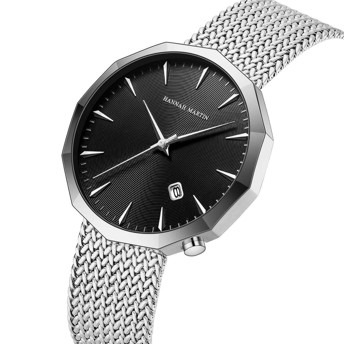 Relógio Masculino Aço Inox Quartzo Hannah Martin Polygonal