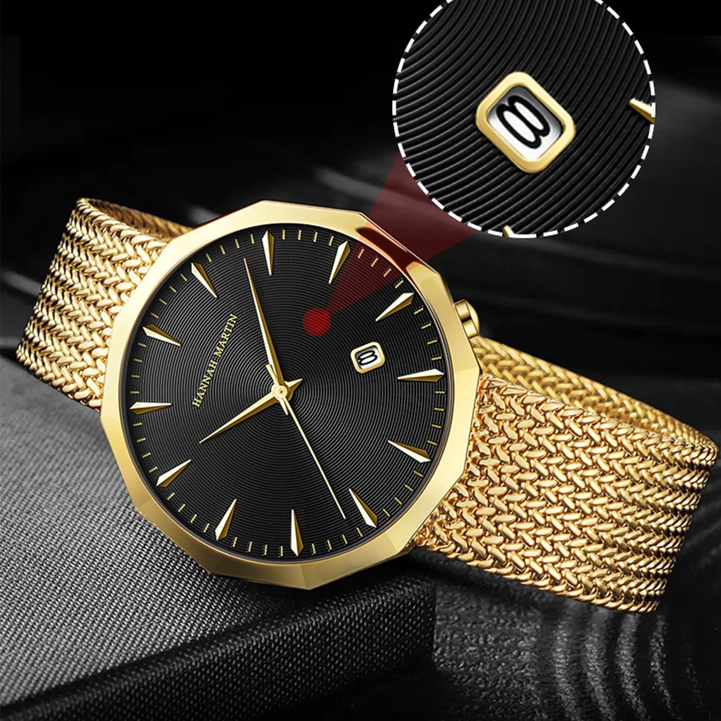 Relógio Masculino Aço Inox Quartzo Hannah Martin Polygonal
