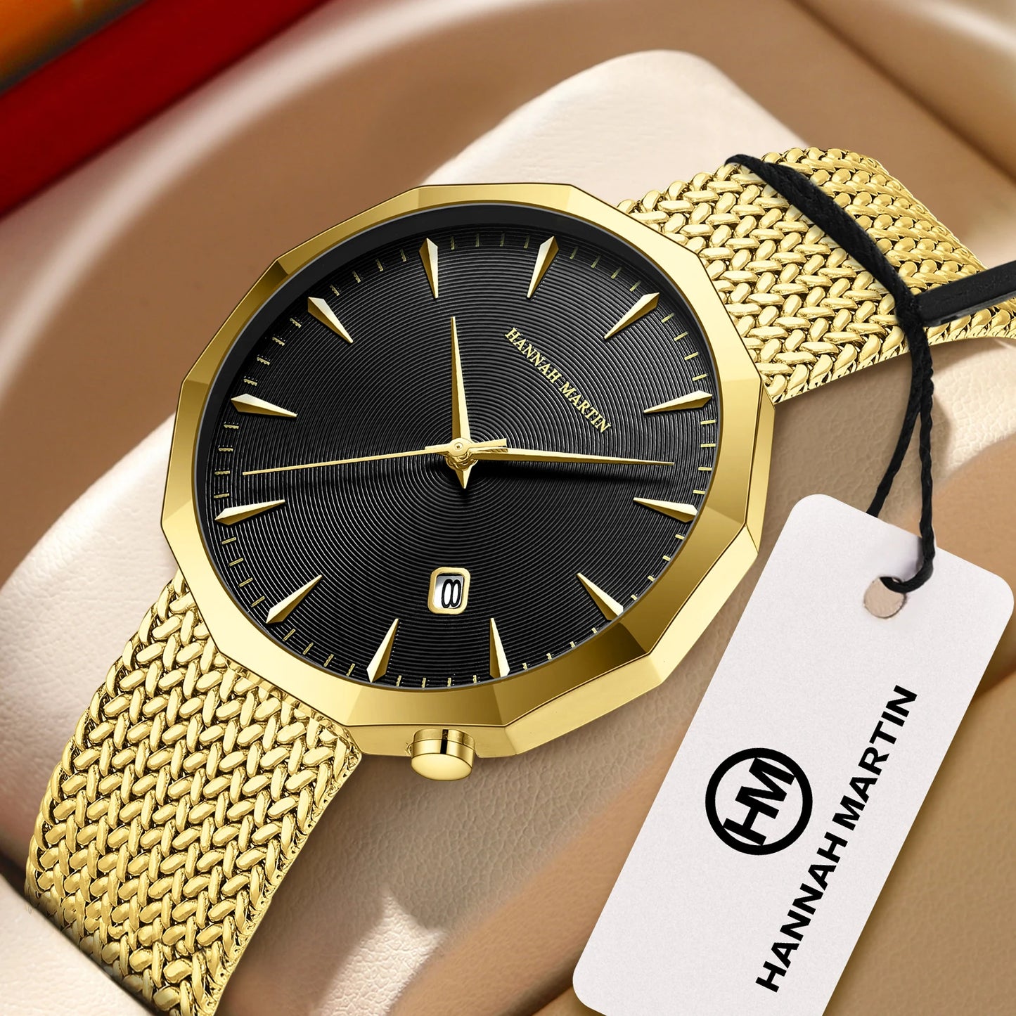 Relógio Masculino Aço Inox Quartzo Hannah Martin Polygonal