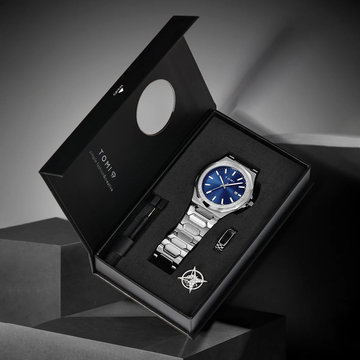 Relógio Masculino Aço Inox Quartzo (Kit Presente)