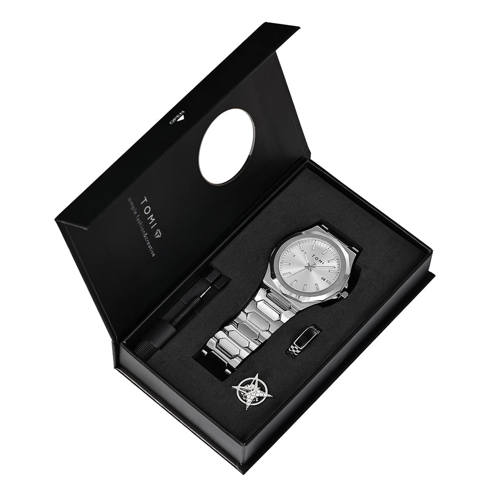 Relógio Masculino Aço Inox Quartzo (Kit Presente)