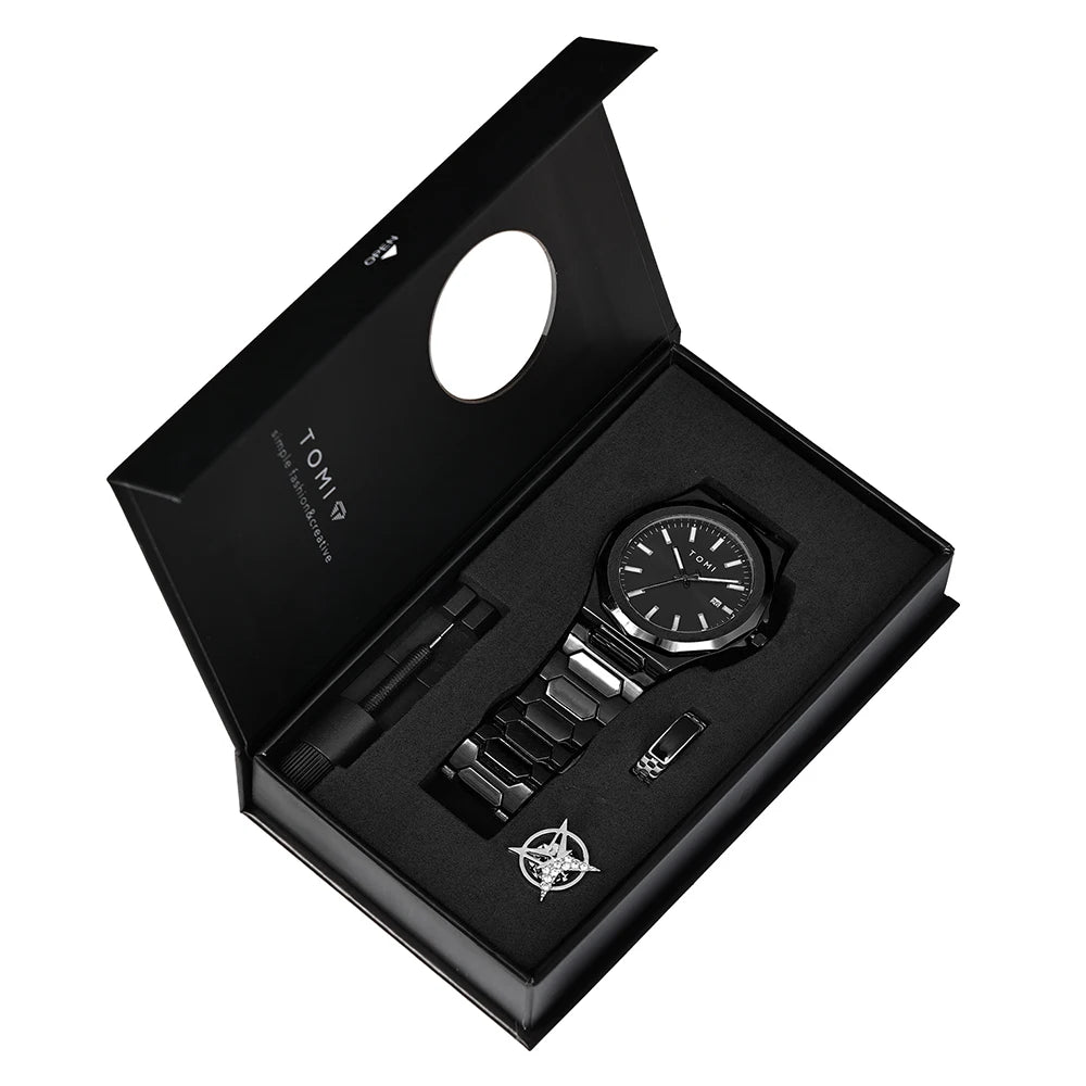 Relógio Masculino Aço Inox Quartzo (Kit Presente)