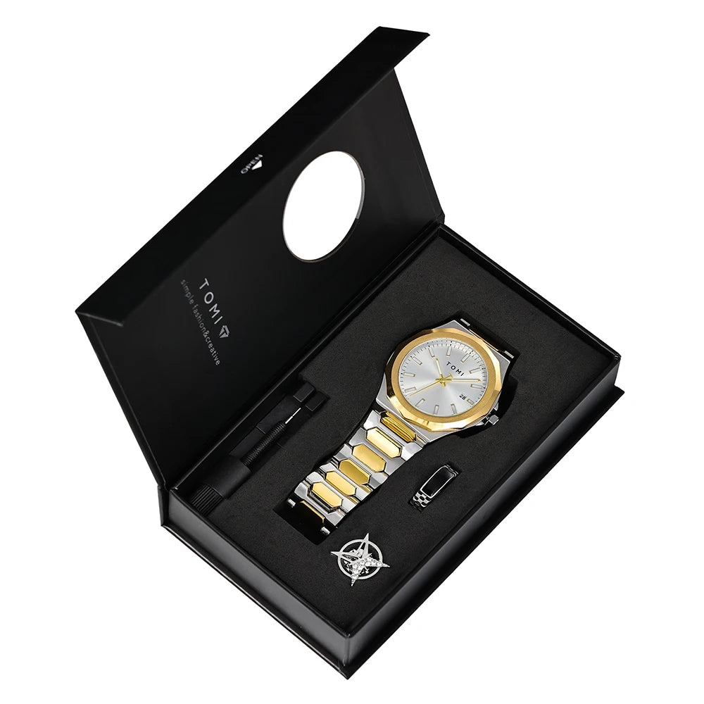 Relógio Masculino Aço Inox Quartzo (Kit Presente)