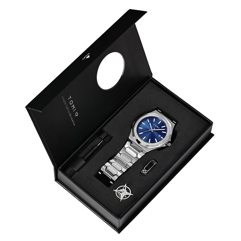 Relógio Masculino Aço Inox Quartzo (Kit Presente)