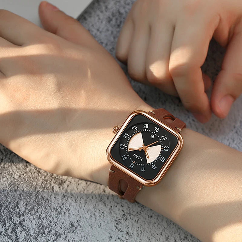Relógio Masculino Pulseira de Couro Quadrado Quartzo Kronos