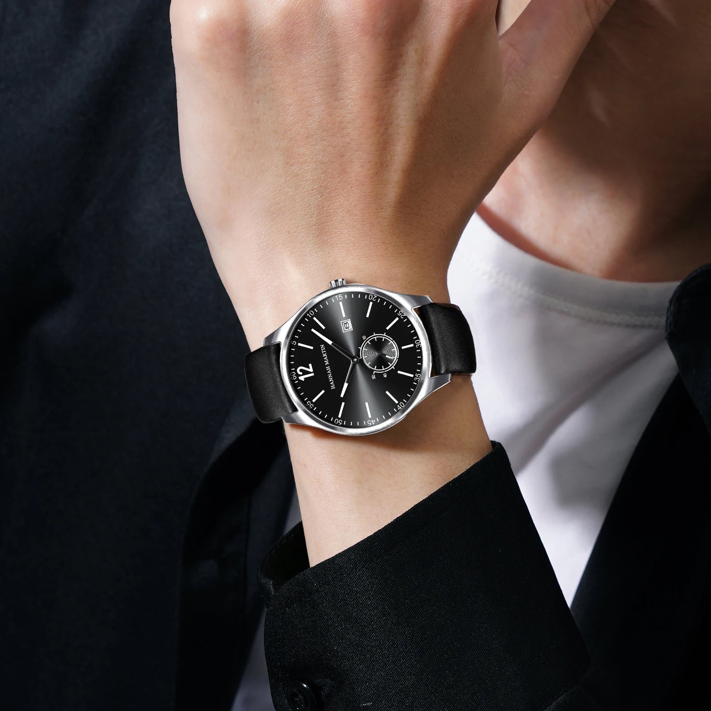 Relógio Masculino Pulseira de Couro Quartzo Hannah Martin Business