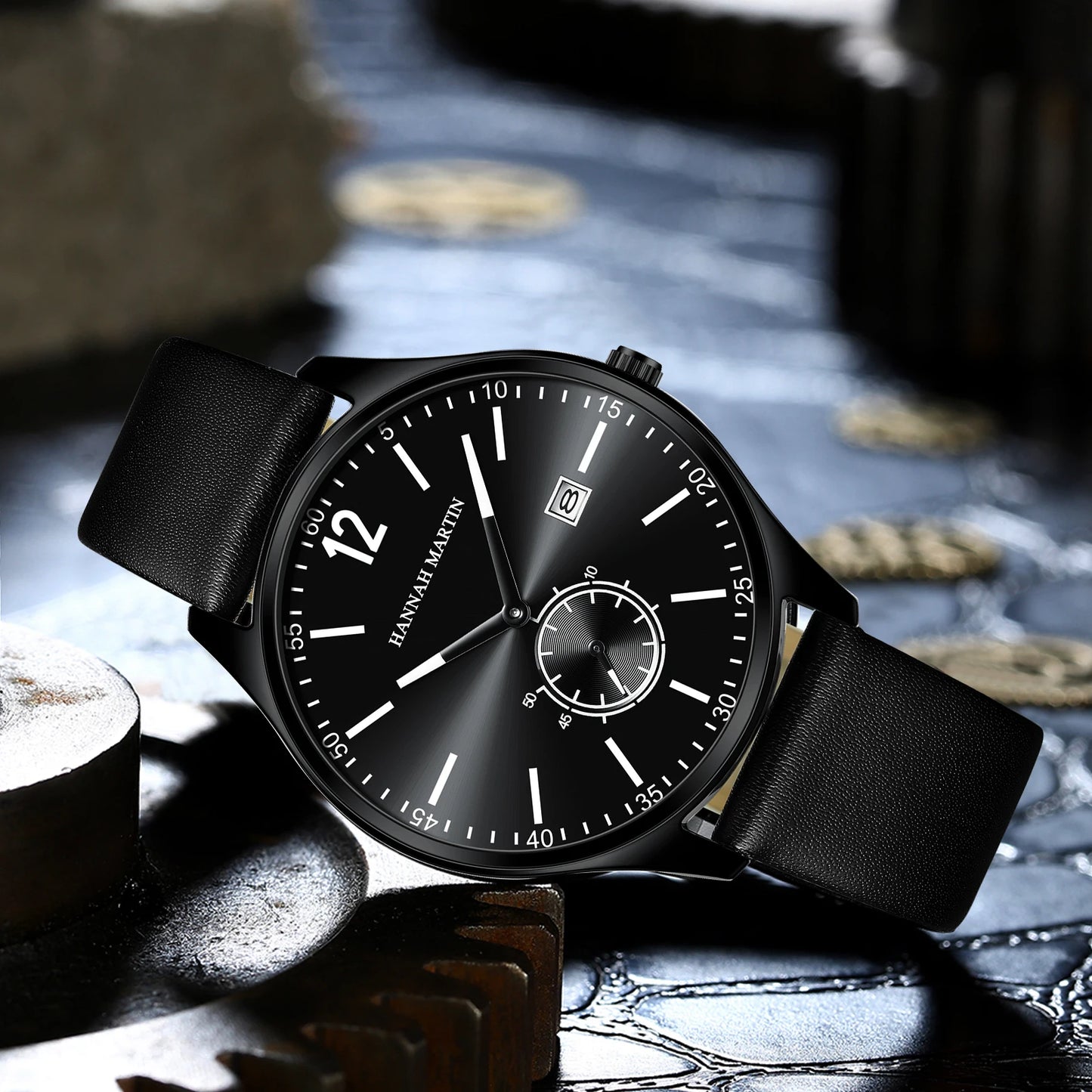 Relógio Masculino Pulseira de Couro Quartzo Hannah Martin Business