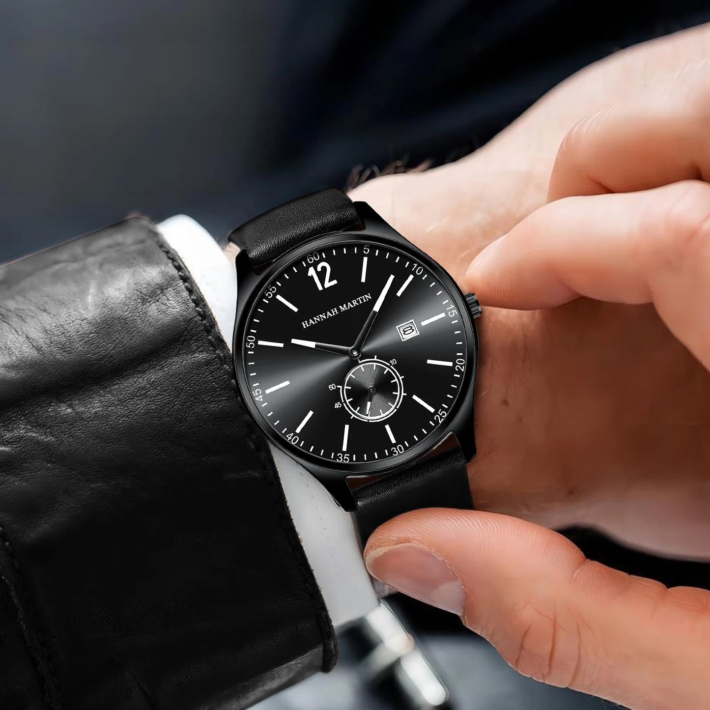 Relógio Masculino Pulseira de Couro Quartzo Hannah Martin Business