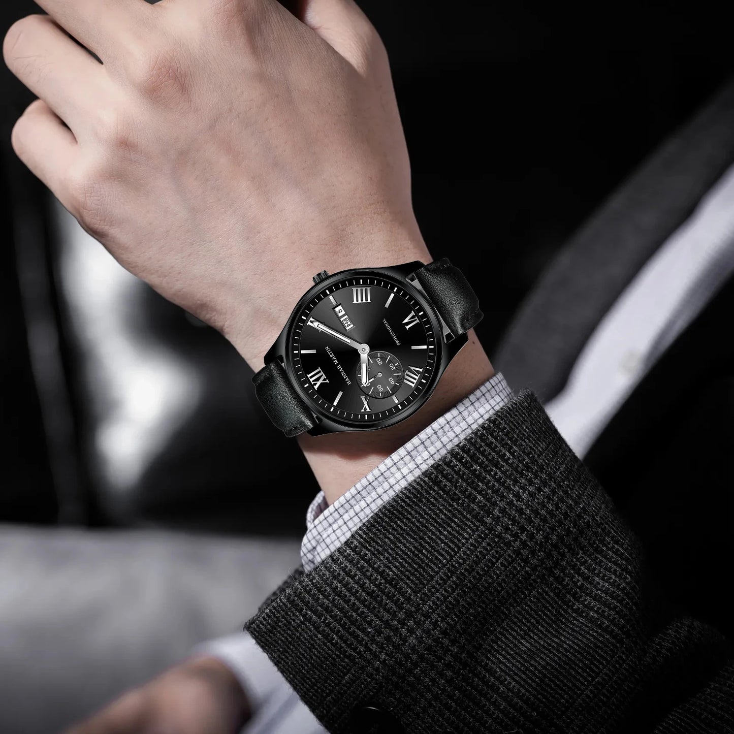 Relógio Masculino Pulseira de Couro Quartzo Hannah Martin Executive