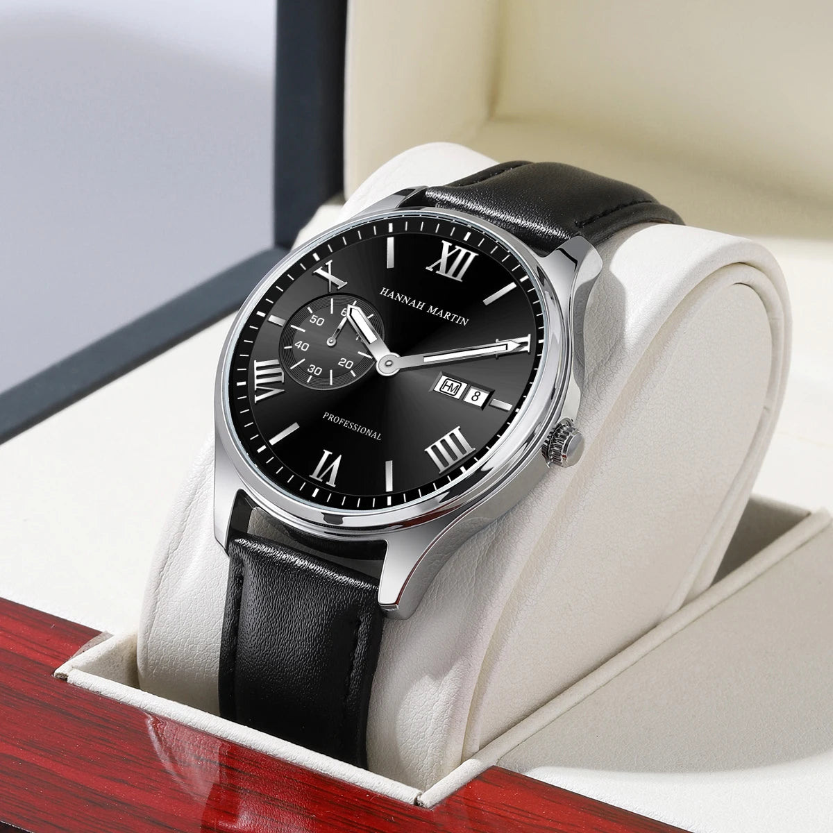 Relógio Masculino Pulseira de Couro Quartzo Hannah Martin Executive