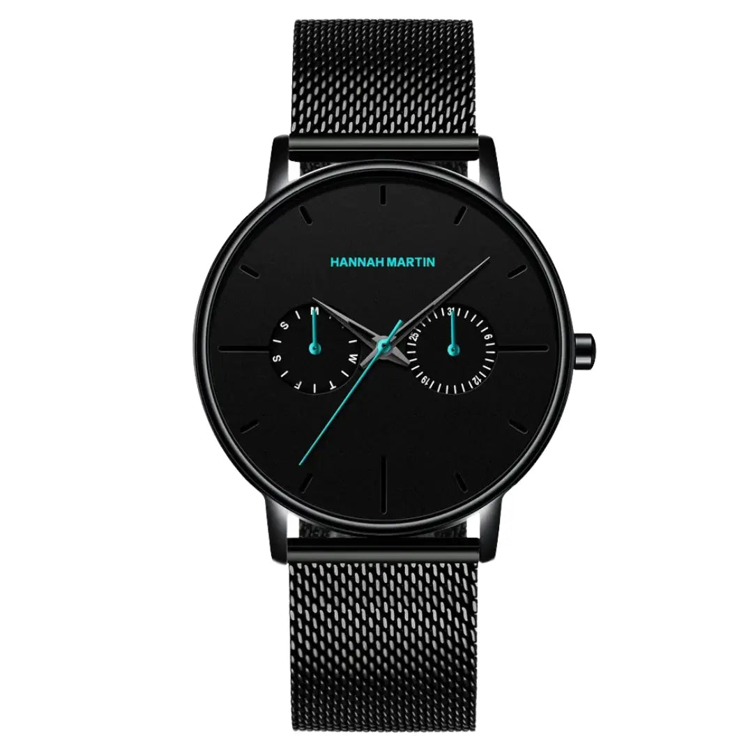 Relógio Masculino Pulseira de Couro Quartzo Hannah Martin Luxury Blues