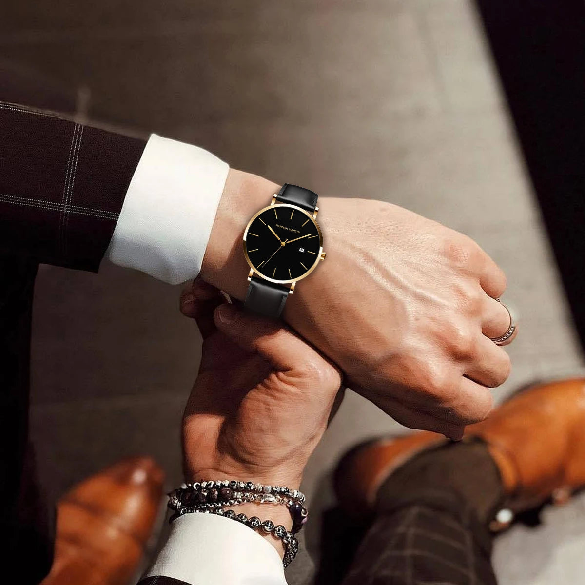 Relógio Masculino Pulseira de Couro Quartzo Hannah Martin Vulcano