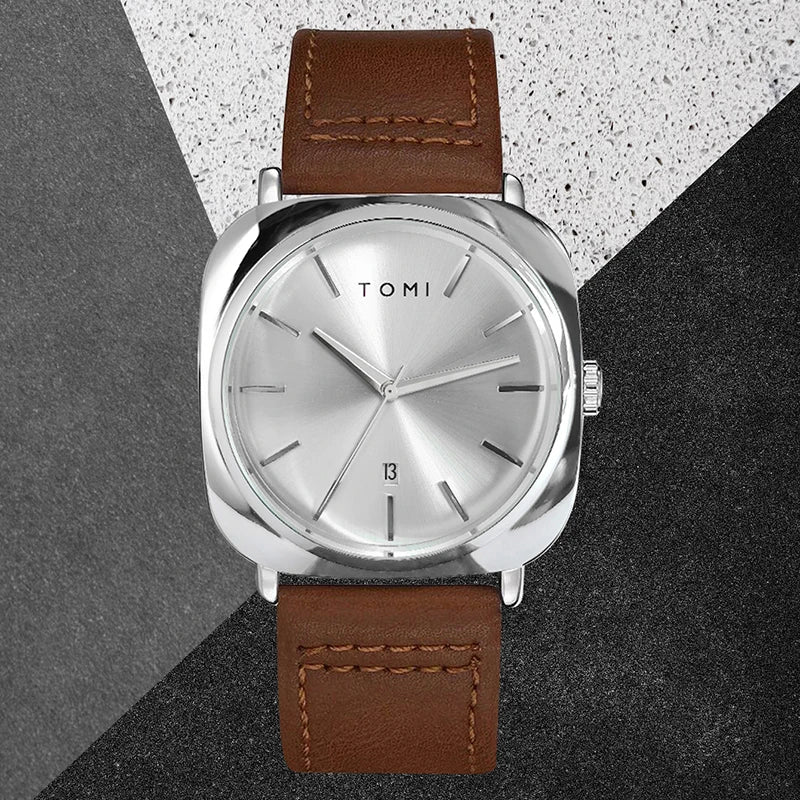 Relógio Masculino Quadrado Pulseira de Couro Proteo