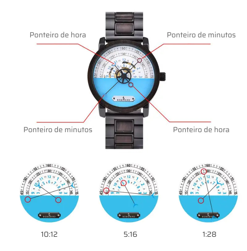 Relógio Masculino em Madeira e Aço Mecânico Bobo Bird Compass