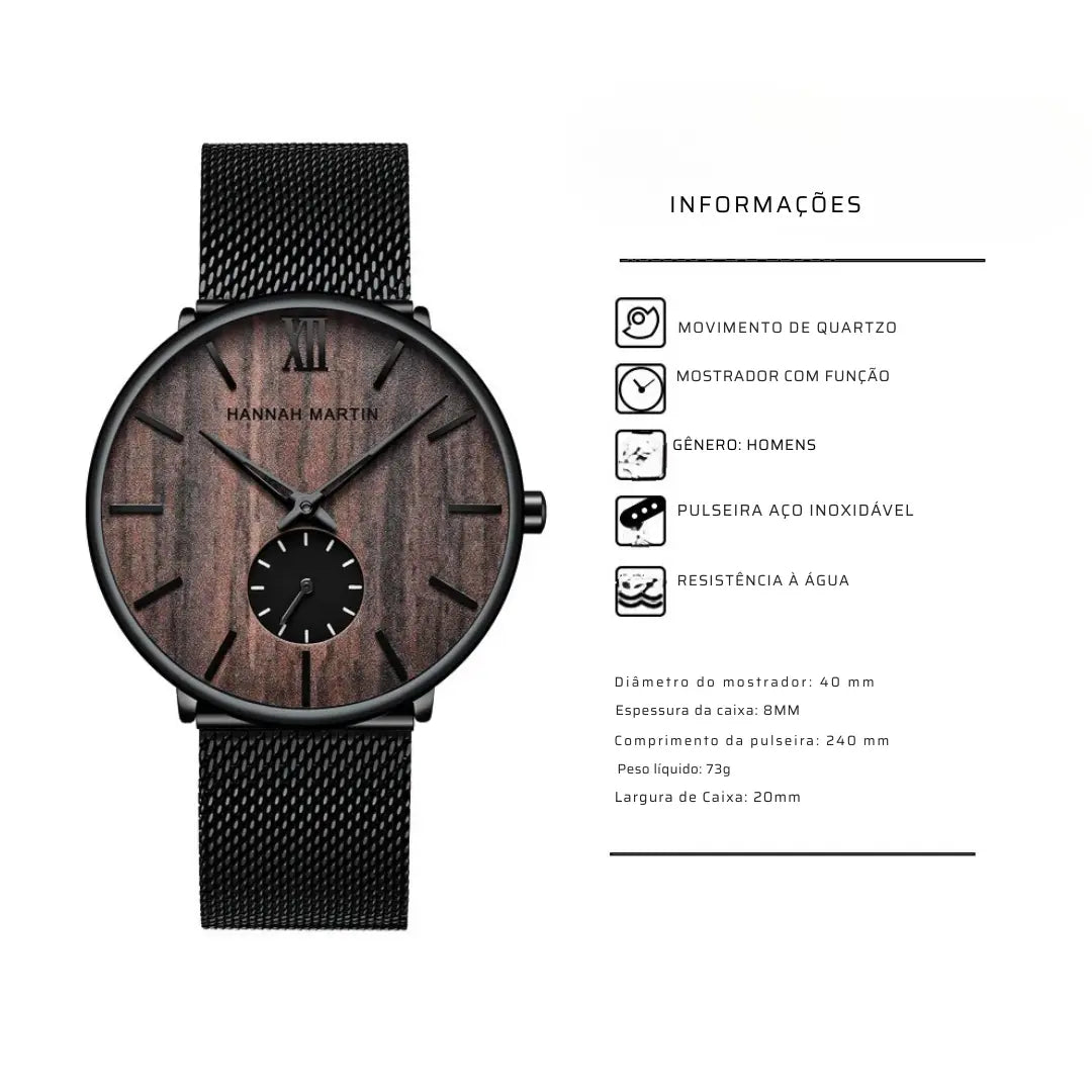 Relógio Masculino em Quartzo Hannah Martin Wooden