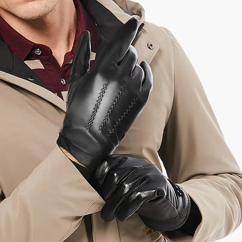 Luva Masculina de Couro Preta - Orion
