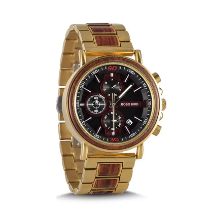 Relógio em Madeira Masculino Dourado- Orion