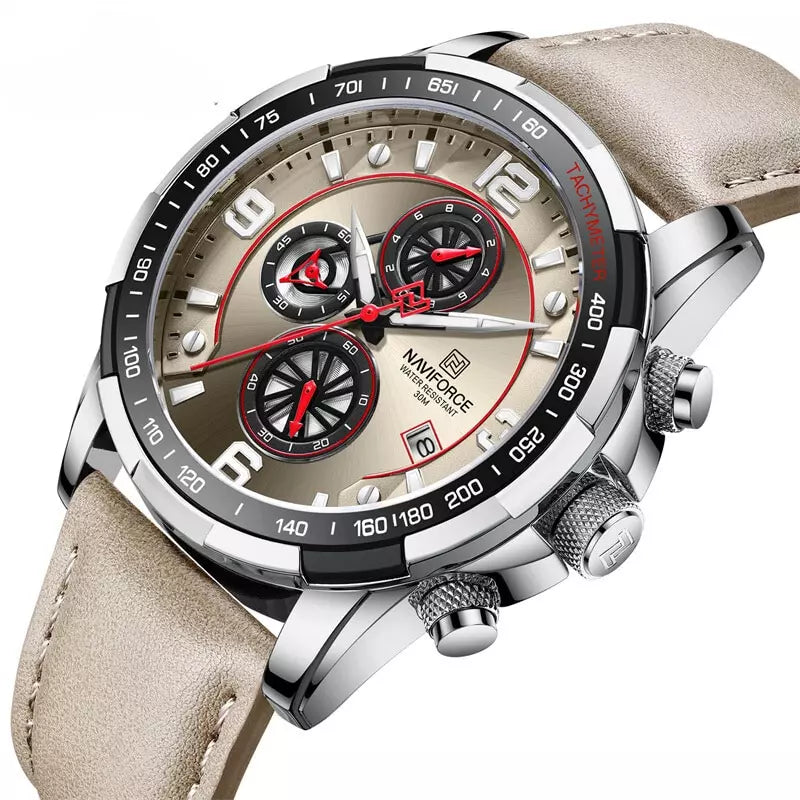 Relógio Masculino Esportivo: Pulseira Couro Champagne - Orion