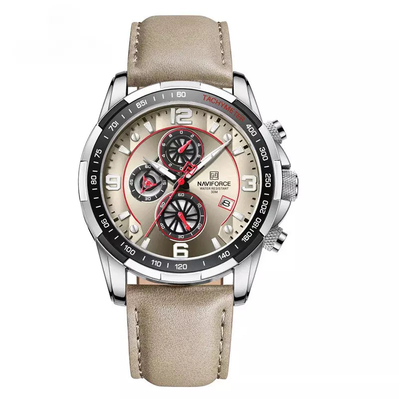 Relógio Masculino Esportivo: Pulseira Couro Champagne - Orion