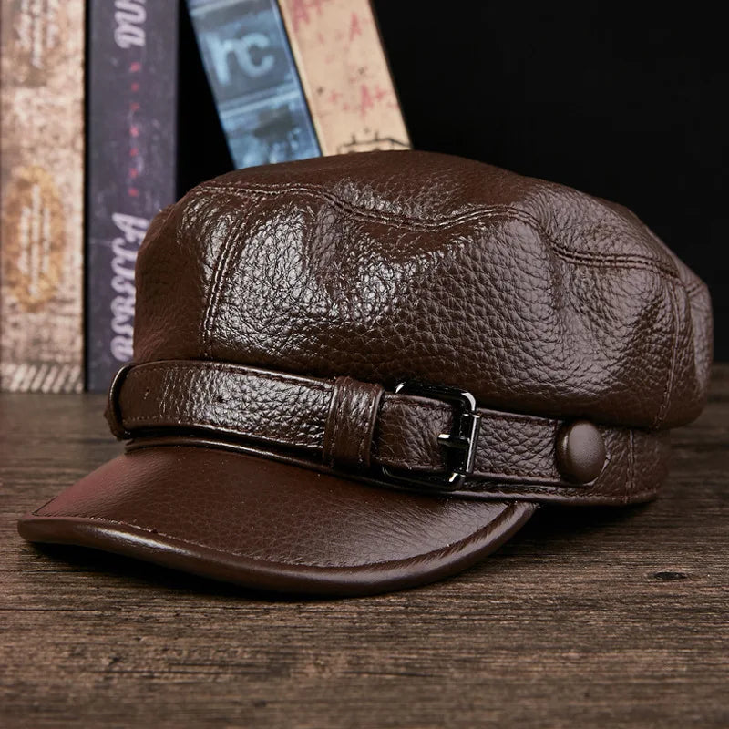 Boina Masculina Cap em Couro Cowhide