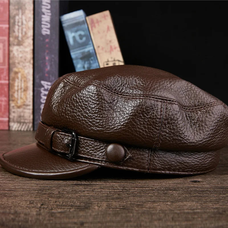 Boina Masculina Cap em Couro Cowhide
